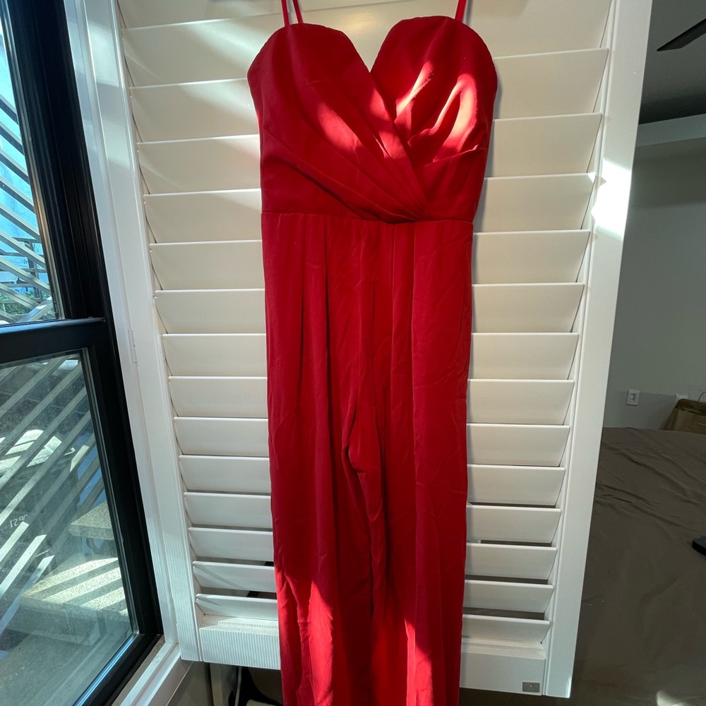 Jill Stuart Red Strapless Wide Leg Jumpsuit - Picture 4 of 8